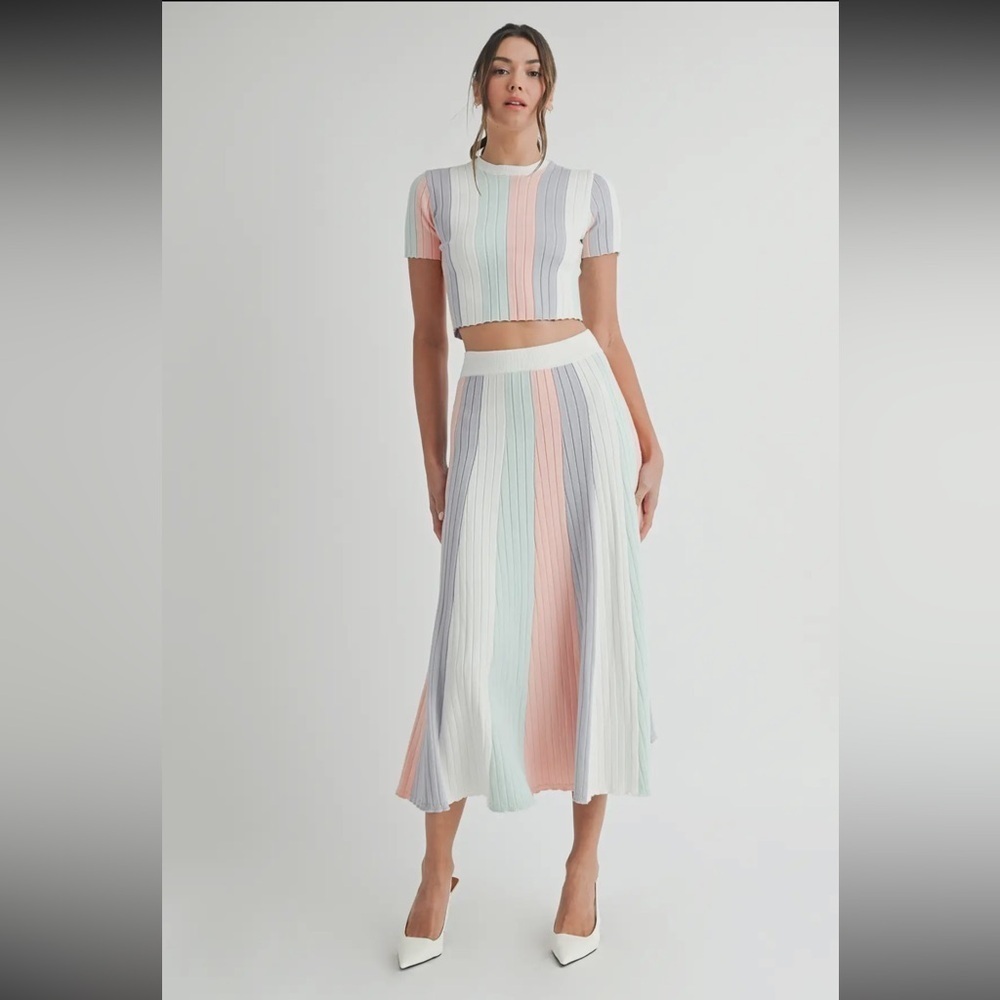 131 - Striped Pastel Knit Skirt Set